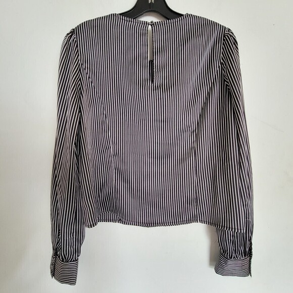 AVEC LES FILLES Black White Striped Cuffed Long Sleeve Shirt Blouse Size Small - Picture 5 of 13